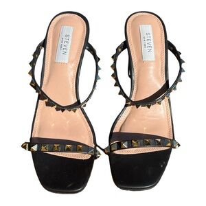 Steven by Steve Madden black gold studded Square Toe Block Heel Mules size 8.